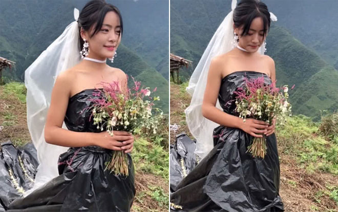 Không có tiền thuê váy cưới, cô dâu mặc túi rác đen trong ngày trọng đại Ảnh 2