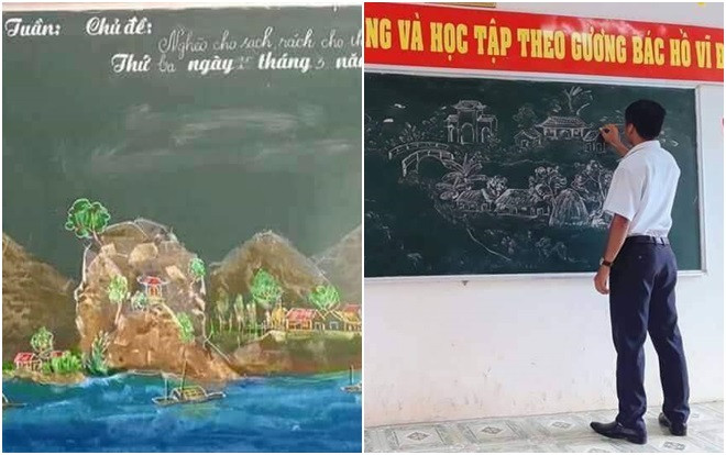 Loạt ảnh chiếc bảng lớp học được thầy giáo hô biến thành tác phẩm tranh phong thủy đẹp đến nỗi khiến học sinh muốn 'rụng tim' Ảnh 2