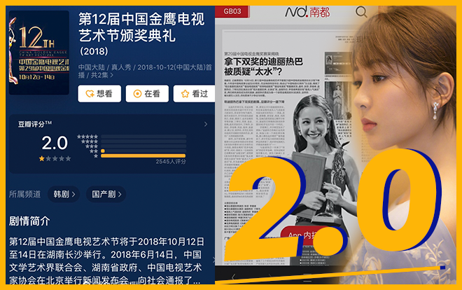 Kỷ lục chưa từng có: Douban Kim Ưng 2018 chỉ 2.0 điểm, ‘Thị hậu’ Nhiệt Ba bị chỉ trích trên tất cả báo Trung Ương Ảnh 2