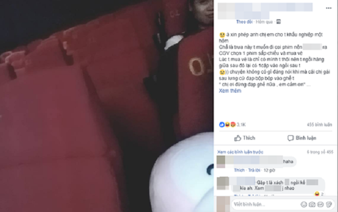 Bị chị gái mặt mũi xinh đẹp liên tục đạp vào ghế ở rạp chiếu phim, cô gái đành đi ra ngoài vì thấy 'xem phim không còn hay nữa' Ảnh 2