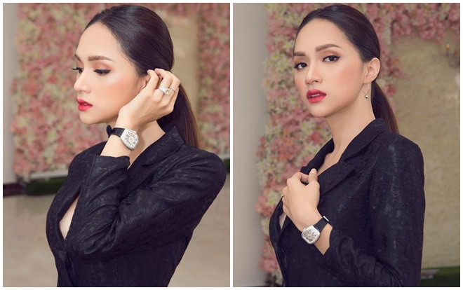 Hương Giang diện suit đen quyền lực cổ xẻ sâu hun hút khoe vòng một lấp ló Ảnh 2