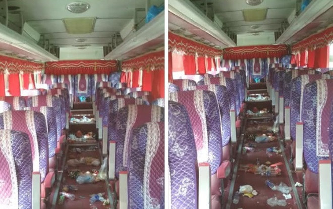 Ngán ngẩm cảnh khách xả rác bừa bãi trên xe khách, cô gái chỉ biết kêu trời ngậm ngùi đi dọn vệ sinh Ảnh 2
