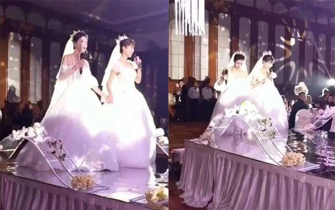 Đám cưới có 1 chú rể và 2 cô dâu cùng tiến vào lễ đường khiến quan khách ‘đứng hình’ Ảnh 2