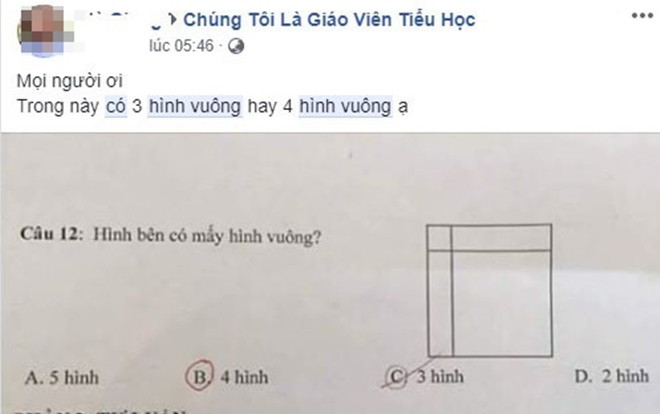 Dễ như ngồi đếm hình vuông thôi nào ngờ đây lại là bài toán hóc búa khiến phụ huynh tranh cãi kịch liệt Ảnh 2