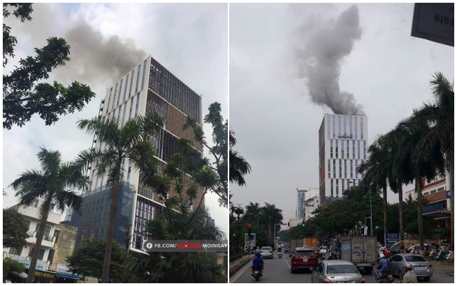 Cháy lớn tại tòa nhà đang xây dựng trên đường Hoàng Quốc Việt, hàng chục công nhân tháo chạy xuống đường Ảnh 2