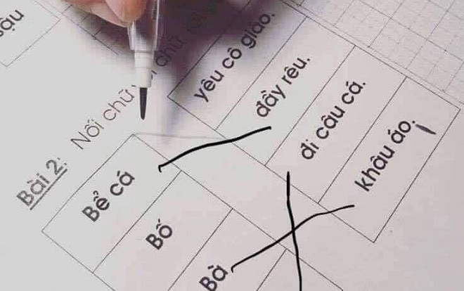 Bài tập nối chữ của bé lớp 1 khiến nhiều phụ huynh cười ra nước mắt Ảnh 2