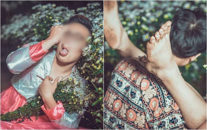 Xuất hiện bộ ảnh nam thanh niên mặc đồ ngủ tạo dáng phản cảm bên cúc họa mi khiến dân mạng dậy sóng Ảnh 2