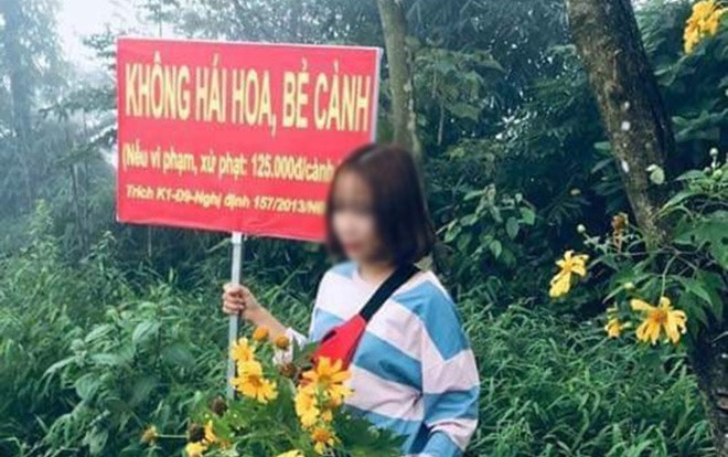 Bẻ hoa tự sướng ngay bên cạnh biển cấm, thiếu nữ nhận gạch đá không ngớt từ cư dân mạng Ảnh 2
