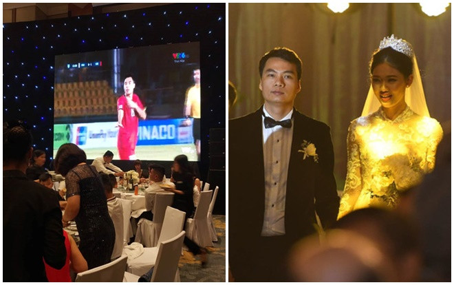 Đám cưới Á hậu Thanh Tú: Màn hình phát trực tiếp bóng đá, cô dâu hò hét khi ĐTVN ghi bàn Ảnh 2