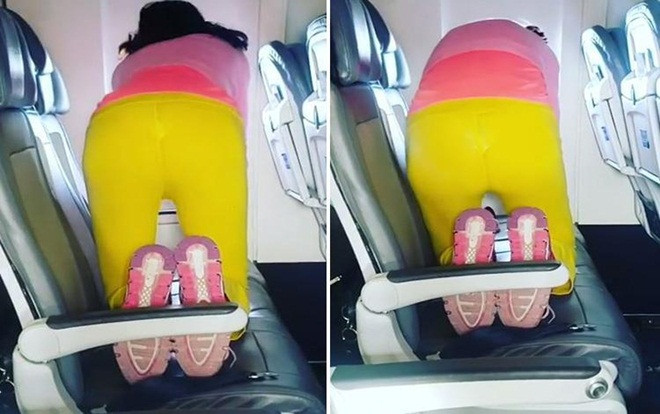 Video người phụ nữ thản nhiên tập yoga trên máy bay gây cười Ảnh 2