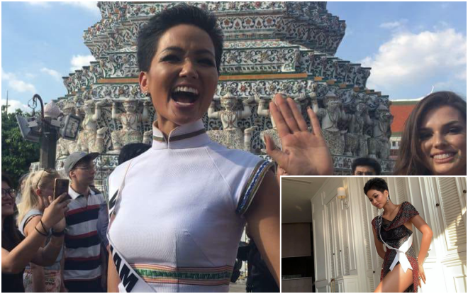 Hở đủ rồi, H'Hen Niê nhanh chóng biến hóa 'kín cổng cao tường' khi đi chùa tại Miss Universe 2018 Ảnh 2
