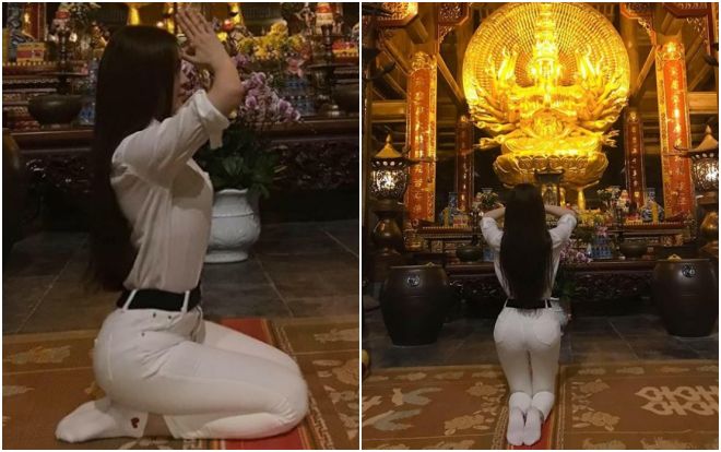 Sau 'lùm xùm' bán dâm nghìn USD, Thư Dung gây 'chướng mắt' khi khoe dáng phản cảm tại chốn thờ Phật Ảnh 2