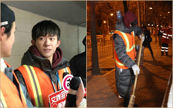 5 giờ sáng, Dịch Dương Thiên Tỉ (TFBOYS) xuống phố quét rác trong thời tiết âm độ Ảnh 2