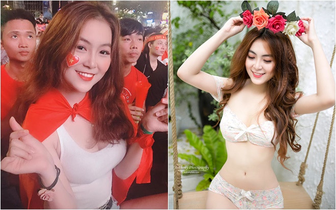 Cổ vũ trận bán kết lượt về AFF Cup, nữ sinh Sư phạm từng làm mẫu nội y gây sốt vì thân hình quá nóng bỏng Ảnh 2