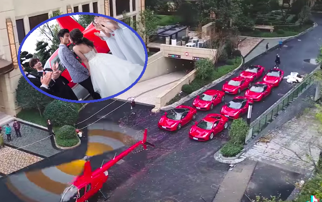 Dùng trực thăng và 8 chiếc Ferrari đỏ chói đi rước dâu, chú rể Trung Quốc khiến dân tình 'lác mắt' Ảnh 2