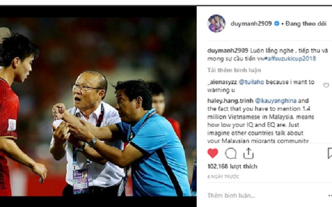 Cổ động viên Malaysia hùa nhau 'tấn công' trang cá nhân của Duy Mạnh Ảnh 2