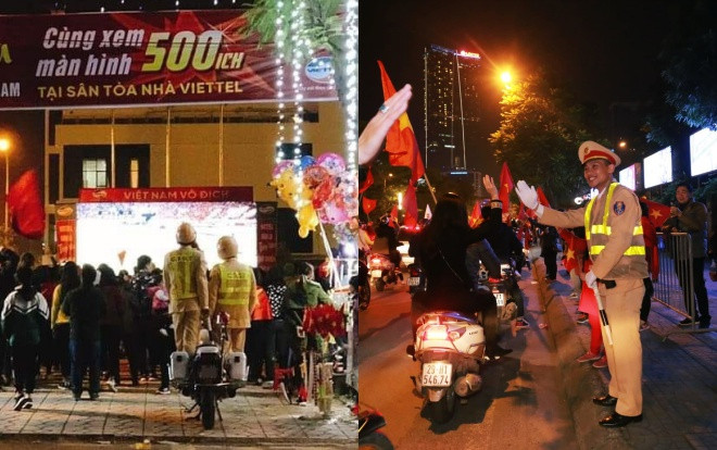 Dễ thương như CSGT đêm chung kết AFF Cup: Làm nhiệm vụ vẫn không quên xem bóng đá, cười tươi, đập tay chúc mừng Việt Nam vô địch Ảnh 2