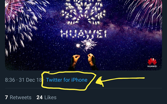 Vừa sang năm mới, Huawei đã 'dính phốt' khi tới hai lần dùng iPhone để đăng bài trên Twitter Ảnh 2