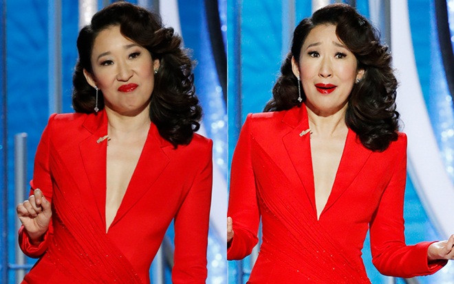 Quả cầu vàng' 2019: Sarah Oh 'rùng mình' khi làm MC, bị đồng đội Andy Samberg đọc lộn lời thoại Ảnh 2