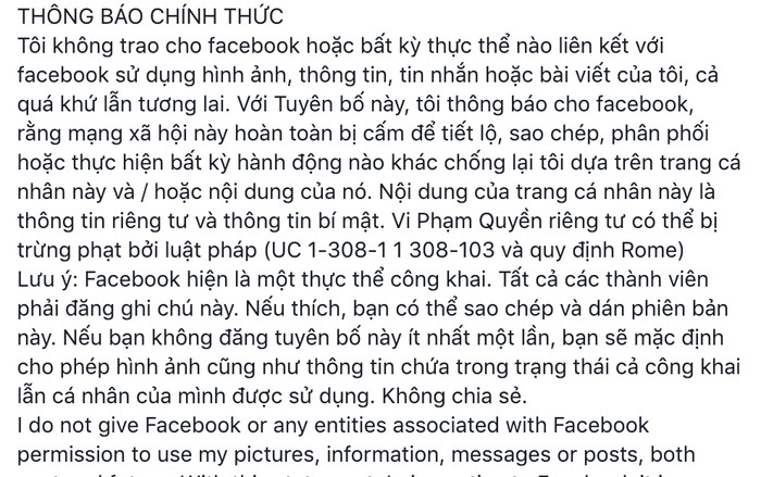 Người dùng Facebook Việt Nam lại bị lừa đăng tải lại status để bảo vệ thông tin cá nhân Ảnh 2