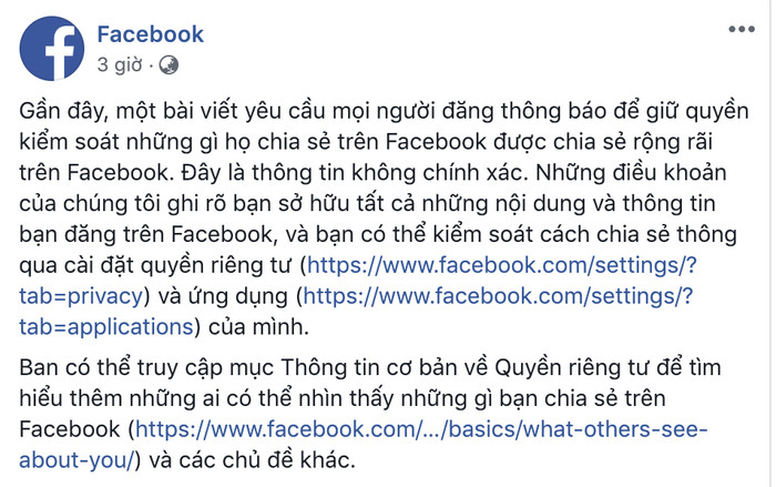 Facebook khẳng định người dùng Việt Nam đang bị lừa khi đăng status bảo vệ thông tin cá nhân Ảnh 2