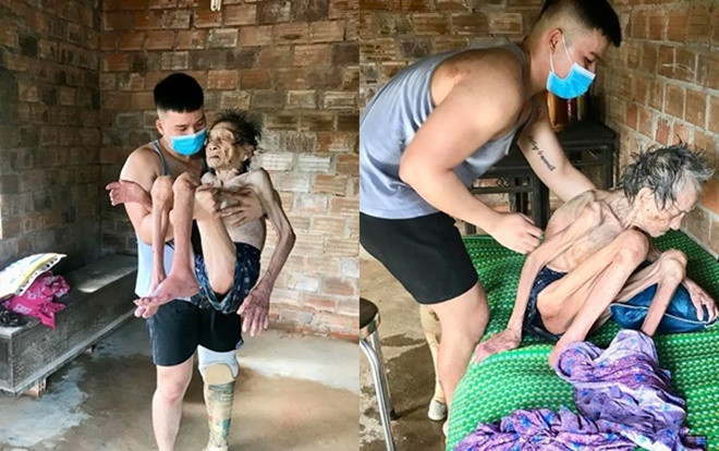 Cụ bà đói khát nằm co ro được chàng trai cụt chân chăm sóc, danh tính thanh niên này càng khiến nhiều người ngỡ ngàng Ảnh 2