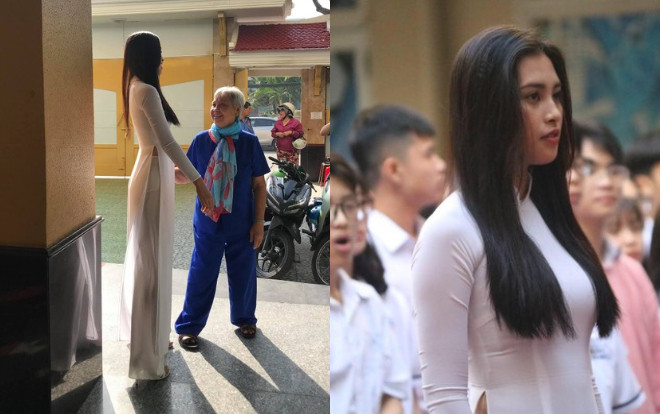 Hoa hậu Tiểu Vy gây tranh cãi khi diện quần mỏng manh về trường cũ Ảnh 2