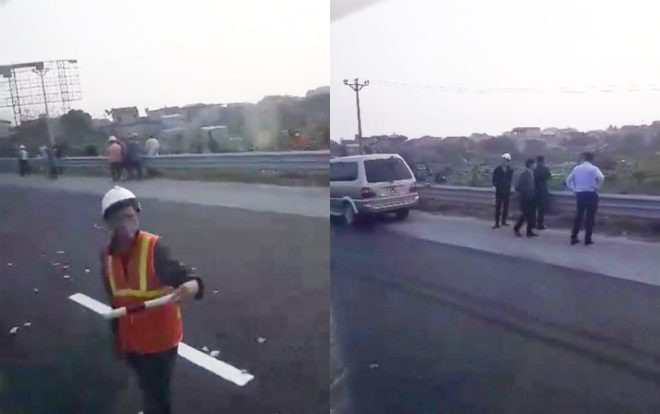 Đang căng dây phân làn trên cao tốc Pháp Vân - Cầu Giẽ, nam công nhân bị container tông tử vong Ảnh 2