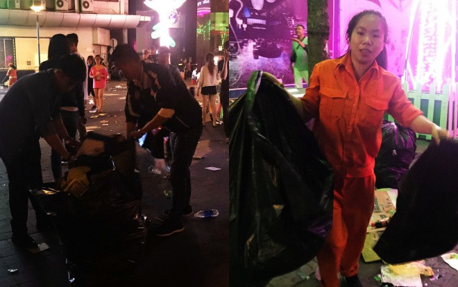 Nhiều bạn trẻ lặng lẽ nán lại để dọn rác sau đêm giao thừa Ảnh 2