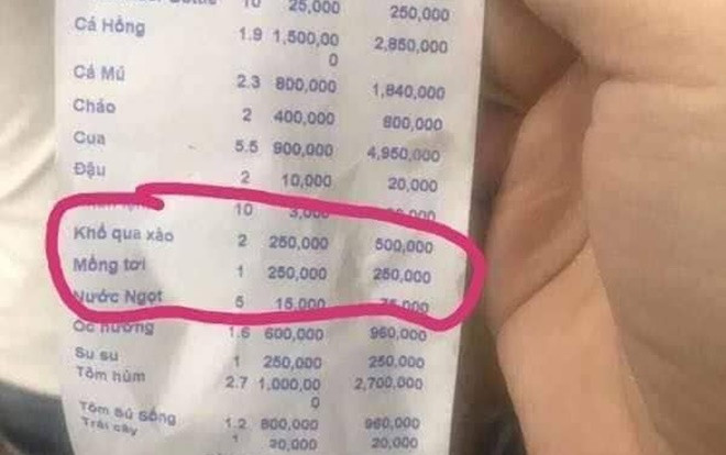 Thêm hóa đơn 'giá trên trời' cho 1 bữa ăn gây sốc: Tô cháo 400k, mồng tơi 250k và giá món khổ qua không tưởng Ảnh 2