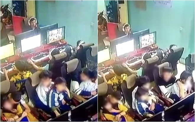 Xôn xao hình ảnh 3 cặp nam nữ học sinh thản nhiên ôm hôn, cười đùa trong quán Internet Ảnh 2