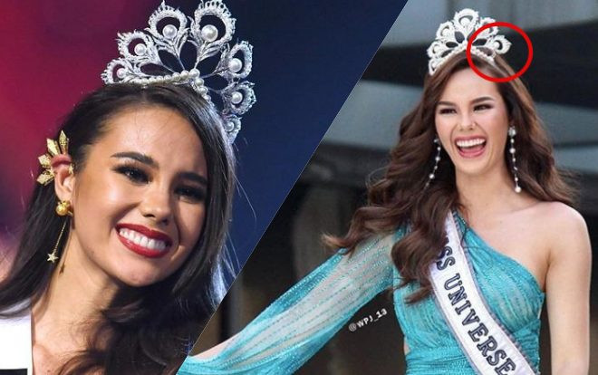 CLIP: Sự cố hi hữu - Vương miện Miss Universe của Catriona bị rơi mất một phần tại buổi diễu hành Ảnh 2