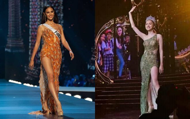 Cùng ý tưởng hoạ tiết đuôi công, đầm dạ hội Chung kết MIQ 2019 của Hương Giang bị nghi ngờ đạo nhái Catriona? Ảnh 2