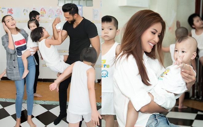 Cùng đi thiện nguyện, Minh Tú - Ngọc Châu vui vẻ chơi đùa, Nam vương Siêu quốc gia hào hứng 'thử cơ bắp' Ảnh 2