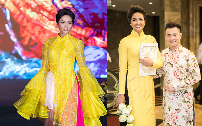 Mặc kệ bị đá xéo, H'Hen Niê áo dài mớ ba mớ bẩy quẩy tung trời đi nhận bằng khen với siêu mẫu Hồ Đức Vĩnh, NTK Nhật Dũng Ảnh 2