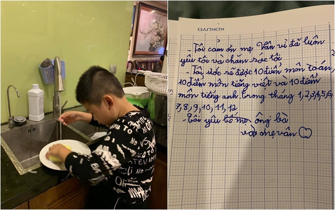 Lỡ viết ‘Con yêu bố mẹ’ nhưng lại gạch đi, dòng tâm sự trong quyển sổ ước của con trai Vân Hugo khiến nhiều người rơi nước mắt Ảnh 2