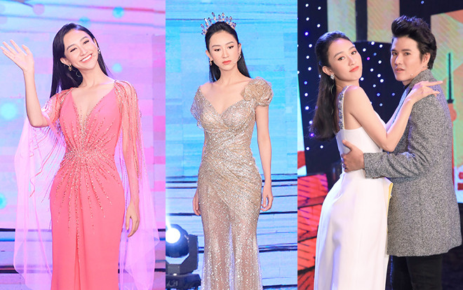 Á hậu Hà Thu chơi trội, thay 3 váy liền tù tì trên sân khấu Ảnh 2