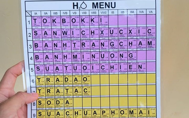 Menu ẩm thực phong cách bảng tuần hoàn hóa học của học sinh IQ vô cực khiến nhiều người thích thú Ảnh 2