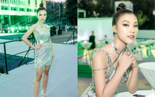 Á hậu Hoàng Oanh diện váy bó lấp lánh, ăn mì ly 'chống đói' trong hậu trường Ảnh 2