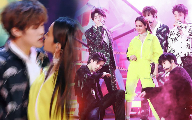 Thái Y Lâm bá đạo trên sân khấu, kéo cổ áo thực tập sinh và suýt chạm môi trong 'Thanh xuân có bạn' Ảnh 2