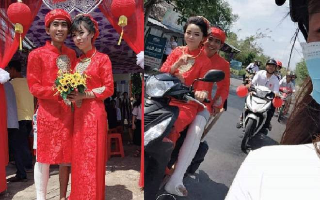 Gãy chân ngay ngày đính hôn, cô dâu kiêm luôn tài xế rước chú rể đến tận nơi làm lễ khiến nhiều người thích thú Ảnh 2