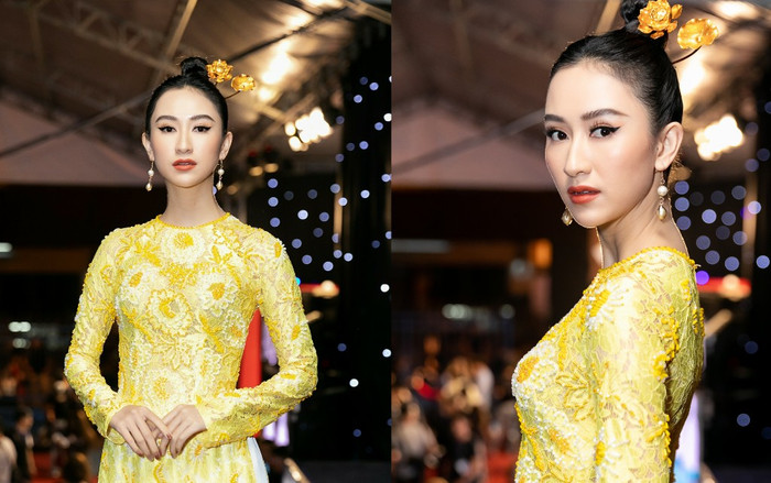 Á hậu Hà Thu búi tóc cao cài trâm hoa sen hóa quý cô quyền quý Ảnh 2