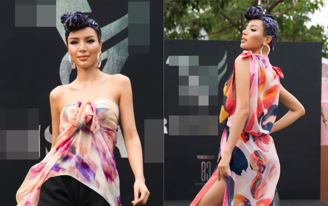 Siêu mẫu Quốc tế Khả Trang quấn khăn lụa làm áo, catwalk điêu luyện giữa dàn mẫu Tây Ảnh 2