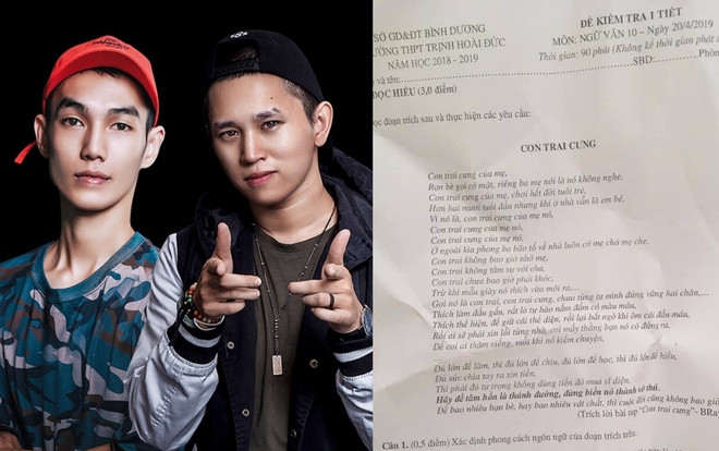Bài rap Con trai cưng của B Ray và Masew được đưa vào đề thi Văn lớp 10 ở Bình Dương Ảnh 2