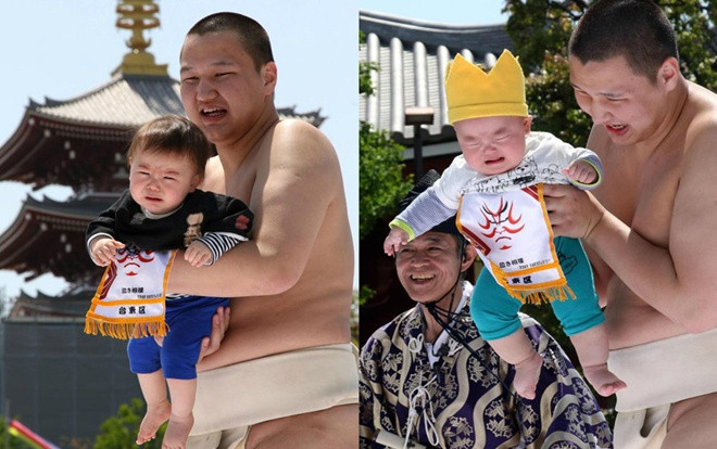 Võ sĩ sumo dụ trẻ khóc để cầu sức khỏe và may mắn tại Nhật Bản Ảnh 2