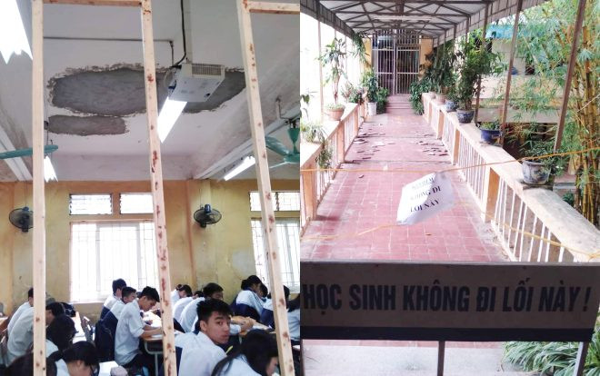 Gần 2000 giáo viên cùng học sinh ở Hà Nội 'học trong sợ hãi' khi mảng vữa tường có thể rơi trúng đầu bất cứ lúc nào Ảnh 2