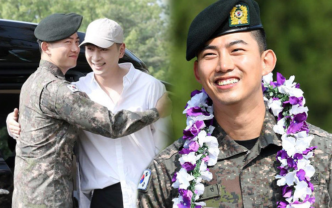 Taecyeon (2PM) chính thức xuất ngũ trong vòng tay chào đón của Chansung và hàng trăm fan Ảnh 2