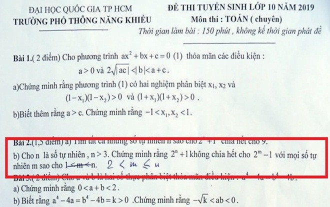 Đề thi Toán Trường Phổ thông Năng khiếu ở TP.HCM có sai sót Ảnh 2