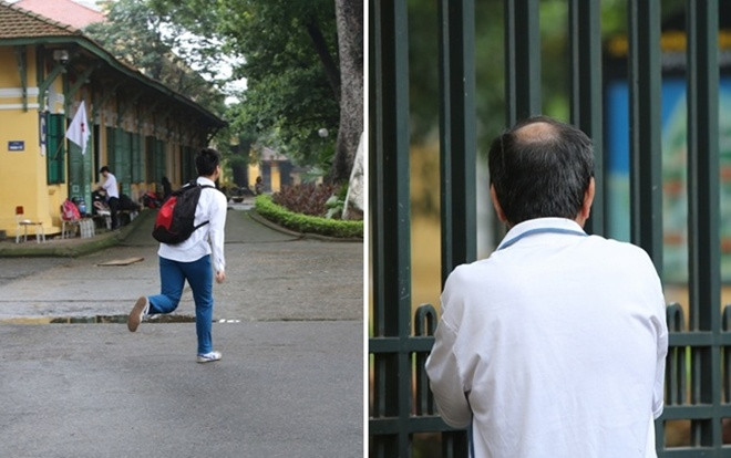 Thi vào lớp 10 ở Hà Nội: Thí sinh chạy hớt hải vì tới muộn, cha mẹ nóng lòng đợi con ngoài trường thi Ảnh 2