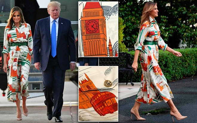 Diện váy 4.400 USD in đồng hồ Big Ben và cầu Tháp London, bà Melania Trump 'ghi điểm' khi chuẩn bị tới Anh Ảnh 2
